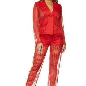 Red Sheer Pants Suit
